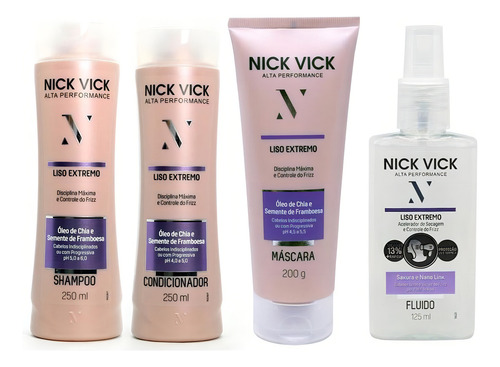 Nick Vick Liso Extr Shampoo Cond Máscara E Fluido Acelerador