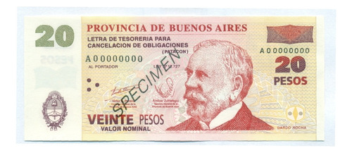 Coleccion Bono 20 Patacon 2001 Specimen Sin Circular Unc