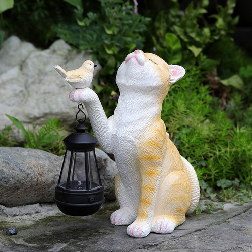 Estatua De Gato Con Luz Solar Para Jardín Al Aire Libre,