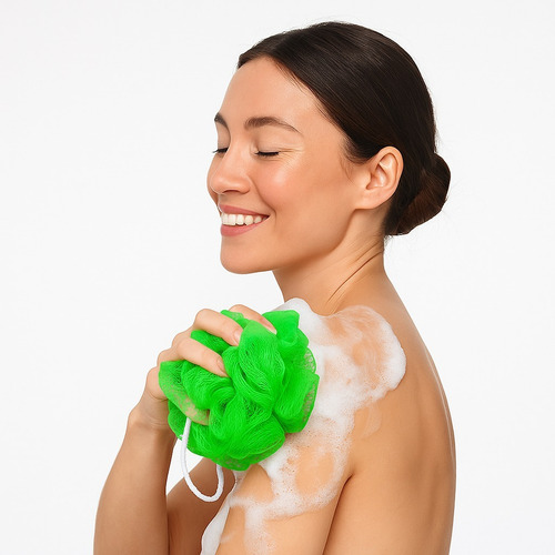 Esponja De Baño Color Exfoliante Spa Bola Suave Para Cuerpo Verde Rayas