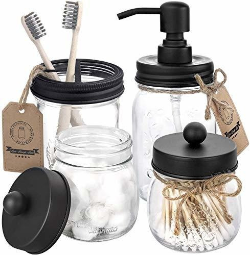 Mason Jar - Juego De Accesorios De Baño, 4 Piezas, Dispensad