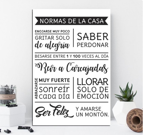 Cuadro 20x30cm Normas Casa Hogar Perdonar Reir Reglas