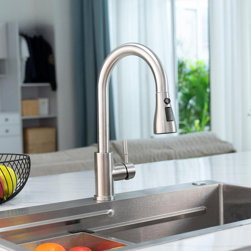 Grifo Multifuncional Extraíble Con Mezcla Y Giro 360° Plateado Brillante