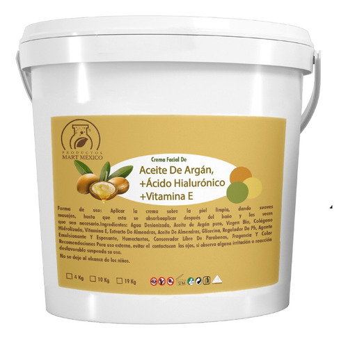  Crema De Argán, Ácido Hialurónico Y Vitamina E 4 Kilos