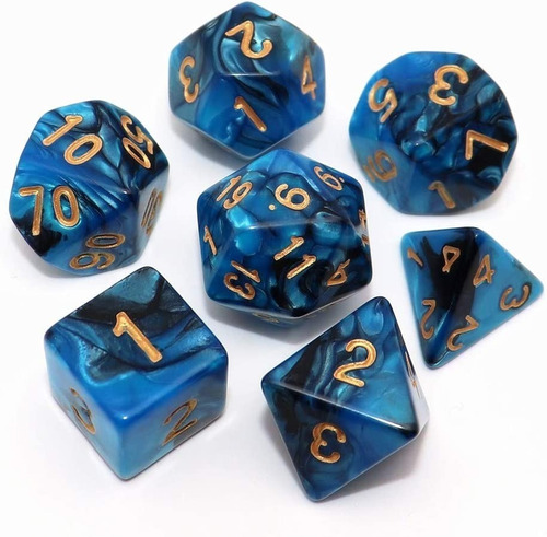 Set De Dados X 7 Rol Dungeons And Dragons Celeste Con Negro