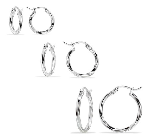 Hoops & Loops Juego De 3 Aretes De Aro Torcidos De Plata De