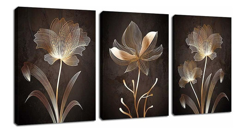 Arte Abstracto De Pared  Flores Marrones  Cuadros De Li...