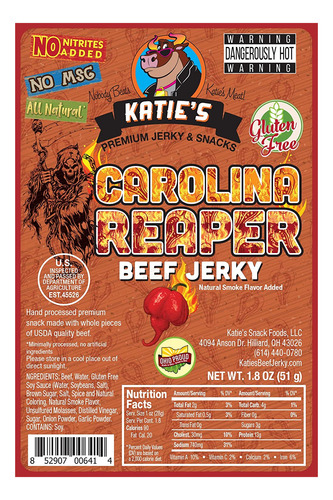 Carne De Res Picante De Carolina Reaper Jerky-gluten Libre -