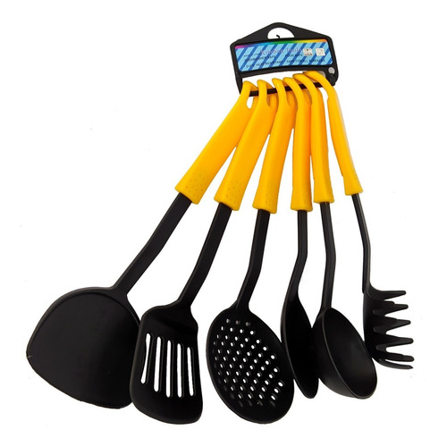 Set X6 Utensillos Nylon Mango Colores Apta Teflon Oferta Bz3