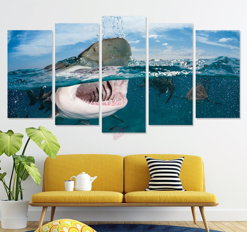 Políptico Tiburones Mar Ctb22 Canvas Grueso 200x105
