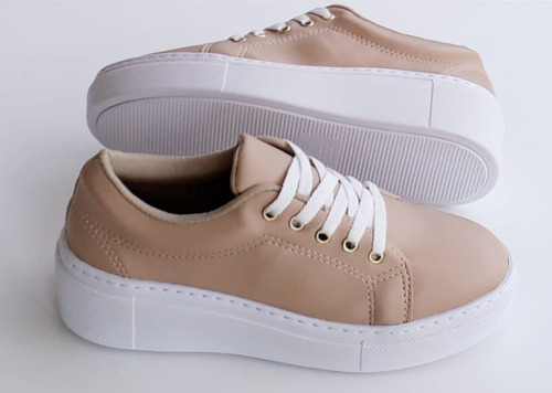 Imagem 4 de 5 de Tênis Feminino Nude Sola Alta Flatform Plataforma Sapatênis