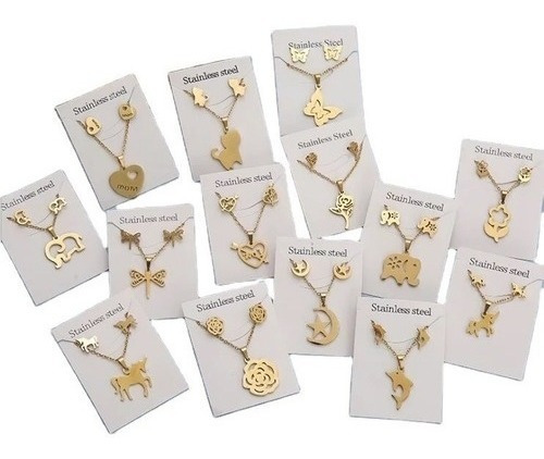 Set 24 Coordinado Collar Dije + Aretes Acero Inox Mayoreo