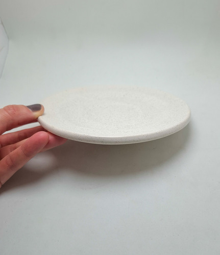 Plato De Cerámica Artesanal Café O Te 16 Cm Blanco Jaspeado Blanco Jaspeado Liso