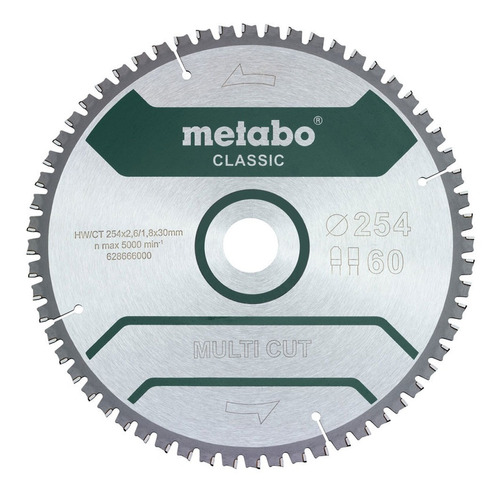 Hoja De Sierra Circular Metabo 254mm 60 Dientes Multi Cut