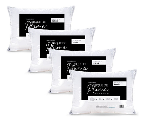 Kit Com 4 Travesseiros Suporte Firme 90 X 50 Toque De Pluma