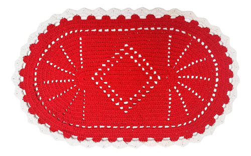 Tapete Crochê Oval Artesanal 72cm Barbante Vermelho N6 Borda