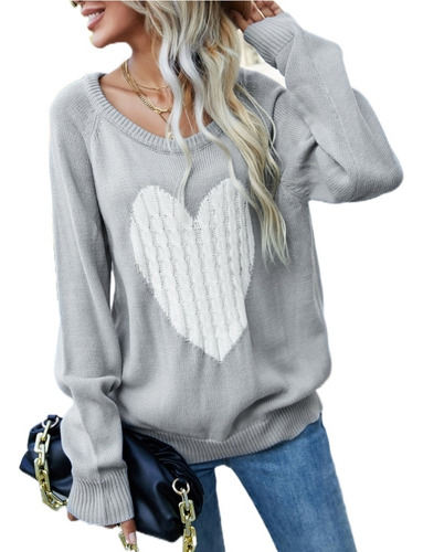 Jersey Casual En Forma De Corazón Para Mujer, Tejido A Cable