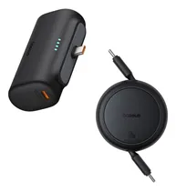Comprar Baseus Cable Retractil 1 Metro Tipo C A Tipo C-tipo C 60w Color Negro + Power Bank Baseus 5000mah 20w, 2 Puertos Tipo C Bateria Portátil Apple Y Android