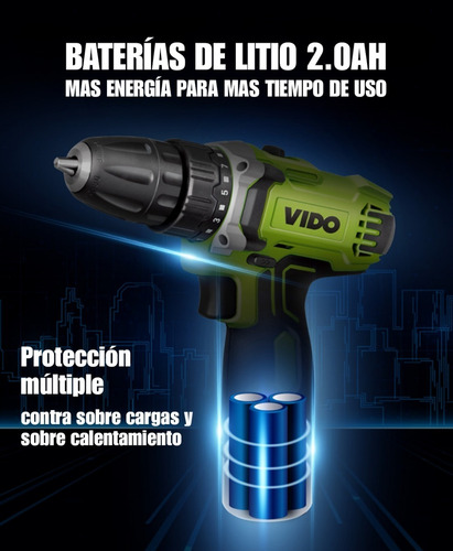 Imagen 6 de 10 de Taladro Inalámbrico Vido 12v Con Maleta Y Accesorios