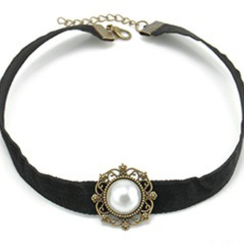 Choker Gargantilha Colar Fita De Veludo Preto Perola