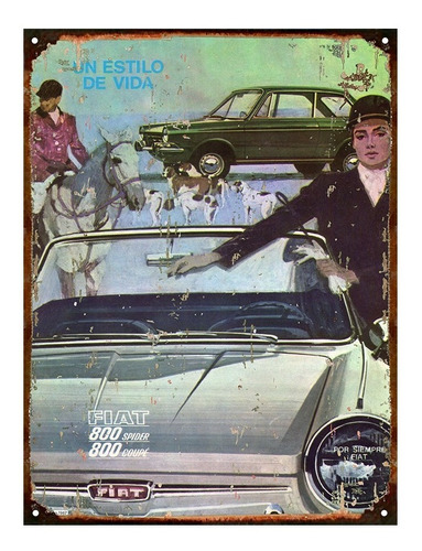 Cartel De Chapa Vinatge Publicidad Fiat 800