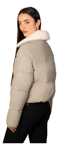 Chamarra Mujer Jacket Vinil Con Cuello Peluche Greenlander
