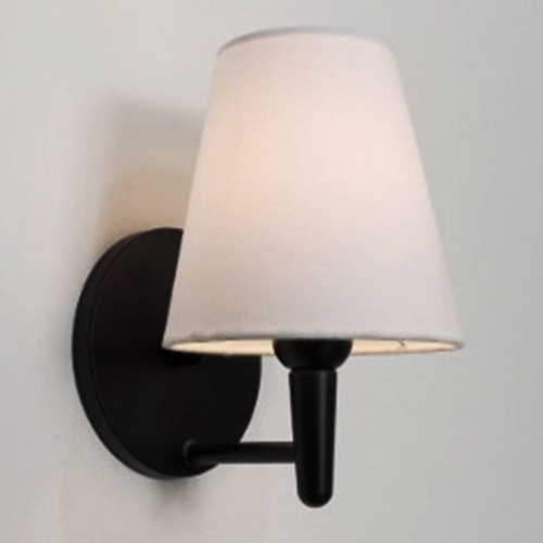 Arandela Parede Cone Vivare Md-2004 Base Preto Cúpula em Tecido Branco -