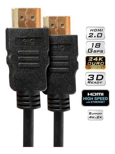 Imagem 1 de 4 de Cabo Hdmi 1.8m + Adaptador Hdmi 90° - Hs18l - ELG