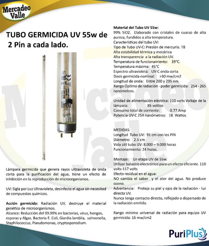 Lampara Ultravioleta Uv Germicida 55w Para Filtro De Agua