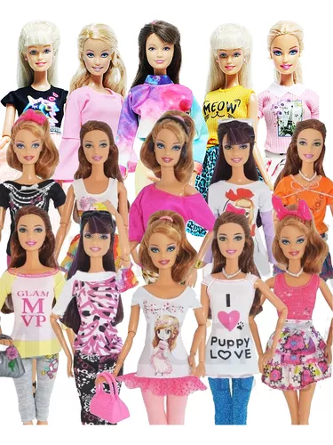 10 Conjuntos Roupas Boneca Barbie + 10 Sapatos Retos Tênis