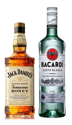 Jack Daniels Honey 750 Ml + Bacardi Carta Blanca 750 Ml