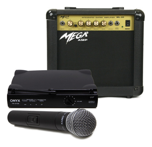 Kit Microfone Sem Fio Tk U120 Uhf Onyx Amplificador Ml 20