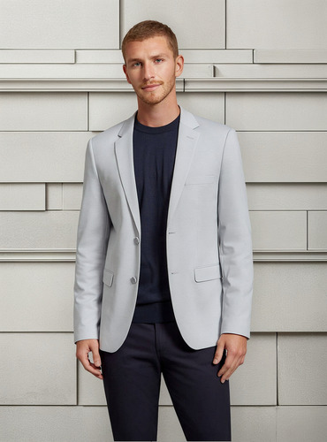 Saco Devré Punto Liso Gris Claro Hombre 02d000173042