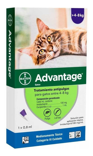 Advantage Gato De 4 Hasta 8 Kg  Anti Pulga Garrapata Razas