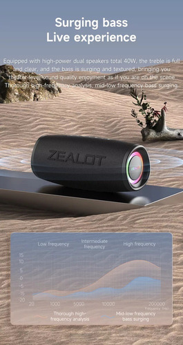 Bocina Bluetooth Portátil Zealot S56 50w Ipx67 Batería Negro