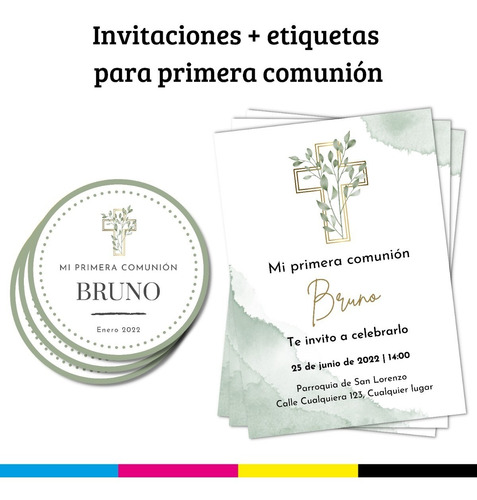 Invitaciones Y Etiquetas Primera Comunión (54 Y 120 Pz)