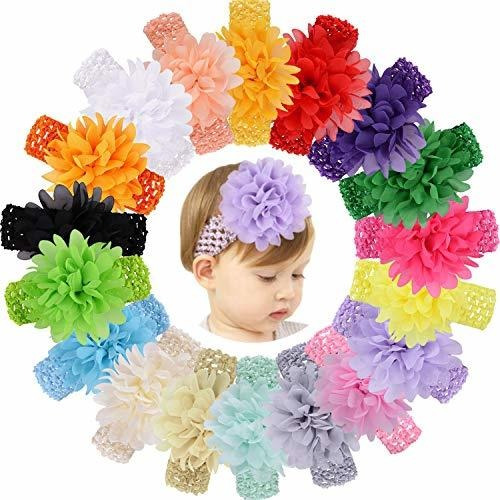 18pcs Baby Girls Diadema Flor De Gasa Suave Elástica Banda P