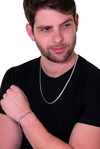 Conjunto Masculino Cordao Lacraia Prata 5mm Cj-164 Aço Inox