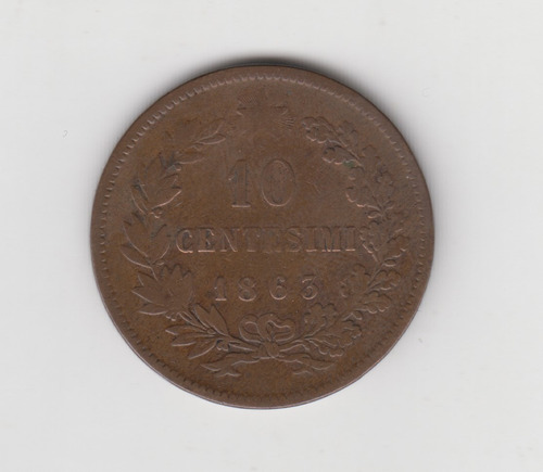 Moneda Italia 10 Centesimi Año 1863 Bueno +