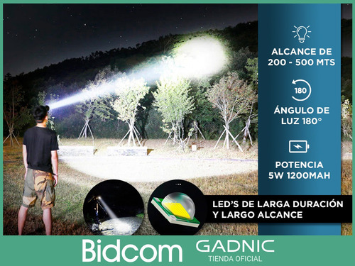 Imagen 6 de 10 de Linterna Minero Led Cabeza Gadnic Vincha Batería Recargable
