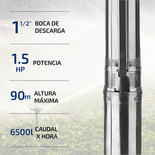 Imagen 2 de 9 de Bomba Sumergible Pozo Napa 4 Pulgadas 1,5 Hp 6500 L/h Cable