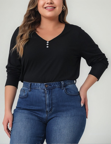 Playera De Talla Grande Blusa Camisetas Casuales Con Botones