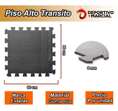 Piso Goma Alto Transito Encastrable 80 X 80 Cm Colores 8 Mm