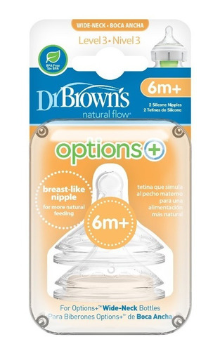 Tetina Boca Ancha Options+ 6m+ 2 Unidades Dr. Brown's