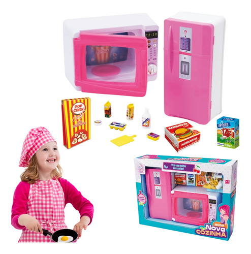 Kit Cozinha Microondas Geladeira Infantil Brinquedo Completa