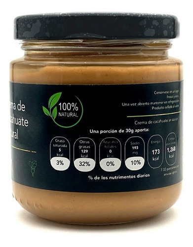 Crema De Cacahuate Oaxaqueño Sin Azúcar 100% Natural 220g