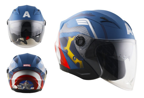 Casco Moto Edge Marvel Capitan America 3/4 Certificado Dot Color Rojo/blanco/azul Tamaño Del Casco L(59-60cm