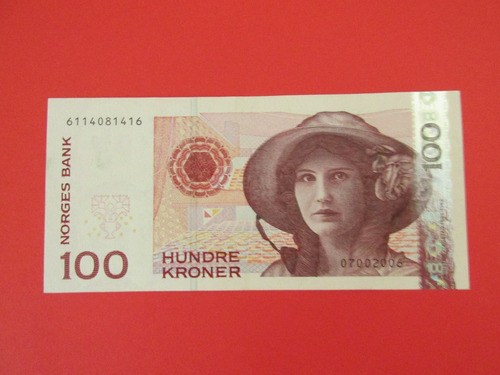 Gran Billete Banco De Noruega 100 Koronas Muy Escaso