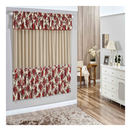 Cortina Decorativa Amarilis Para Sala Ou Quarto 2m Vermelho