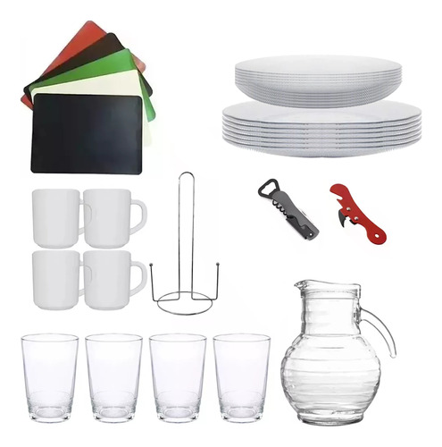 Juego Vajilla 24 Piezas Set De Platos Vasos De Vidrio Durax